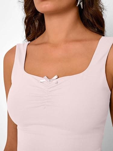 Trendy Queen Summer Tops for Women Going Out Teen Girls Cute Crop Tank Top Y2K Basic Bow Clothes Square Neck 2025 Camisole thumbnail 5