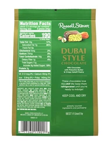 Russell Stover Dubai Style Chocolate - Made Using the Finest Ingredients - Milk Chocolate with Pistachio Butter thumbnail 7