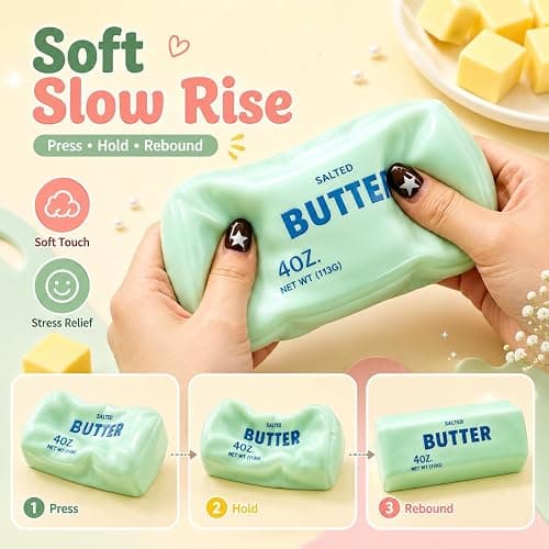 Crunchy Butter Squishy Asmr Bead Filled, Slow Rising Squeeze (Green Butter) | Squeeze Stress Butter Stick Squishies Slow Rising Squeeze Portable Rebound Calming Anxiety Relief Tool for Adults thumbnail 2