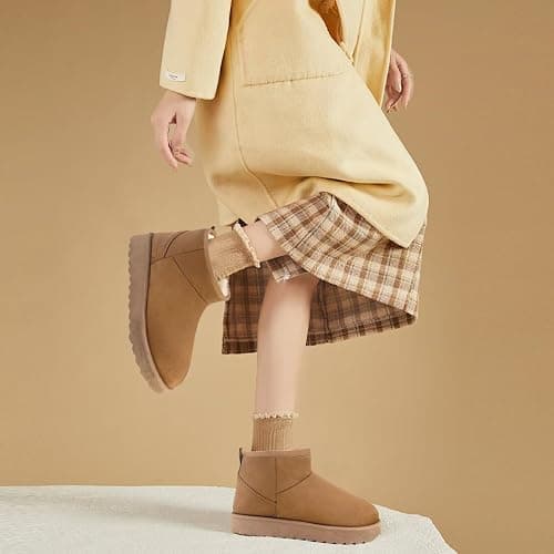 Winter Snow Boots for Women,MIni Ankle Booties Slip On,Fur Lined Warm Winter Shoes Non Slip,Comfortable Flat Boots,Botte Hiver Femme. thumbnail 3