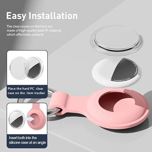Trazzic Holder for AirTag 2nd & 1st Gen, Ultra Light Silicone Case & Upgrade Waterproof Clear Cover with Durable Anti-Losing Keychain, Shockproof & Anti-Scratch Cover for Pets, Kids, Luggage, Pink thumbnail 4