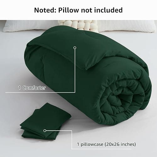 CozyLux Dark Emerald Green Comforter Set Twin/Twin XL Size, 2 Pieces Twin Extra Long Solid Breathable Quilted Bedding Sets, Soft Bed Set with Down Alternative Comforter and 1 Pillowcase for All Season thumbnail 7