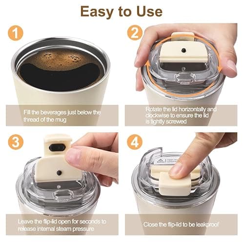 Philorn Thermobecher Kaffee to go Becher - 13oz/380ml Kaffeebecher to go mit Deckel, Auslaufsicher Coffee to-go Becher Thermo aus Edelstahl, Wiederverwendbar Kaffee Thermobecher, Weiß thumbnail 6
