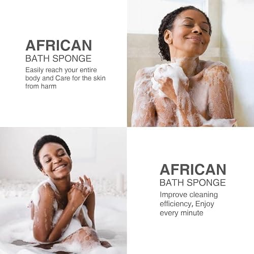 UJFQBH 3 Pieces African Bath Sponge African Net Long Net Bath Sponge | Exfoliating Shower Body Scrubber Back Scrubber Skin Smoother,Great for Daily Use(Blue,Black,Off-White) thumbnail 5