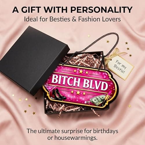 Bitch Blvd Sign, Funny Pink Metal Wall Decor 10x5 Inch | Aluminum Hanging Sign with Chain, UV Printed Glam Wall Decor for Bedroom, Beauty Room, Bar Cart and Girls Night Space thumbnail 5
