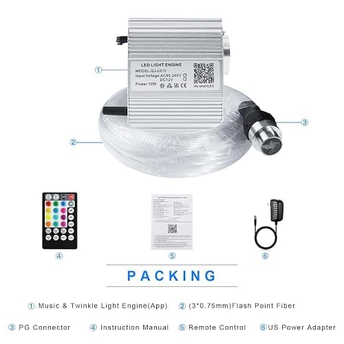 AKEPO Fiber Optic Sensory Lights for Autism Sensory Room for Kids, 10W RGBW Twinkle+Music Response+Bluetooth App Control Fiber Optic Light Engine with (3x0.75mm) Flash Point Cable 50pcs of 6.5ft/2m thumbnail 8