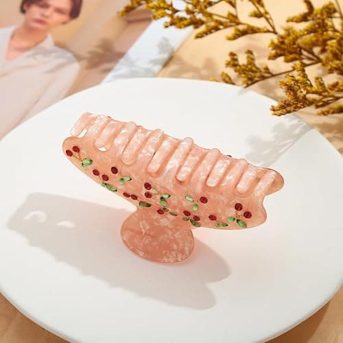 LILIE&WHITE Acrylic Pink Hair Clips For Women Cherry Hair Clip Claw Clips | With The Rhinestone Pattern In Red Cherry Strong Hair Fix Hair Clips Accessories Fashion Hair Claw For Women thumbnail 4