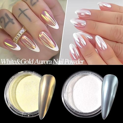 SUTOZMIWE 10 Colors Mermaid Pearl Chrome Nail Powder, Iridescent Aurora Powder Metallic Mirror Effect Pigment Pearlescent Nail Art Glitter Dust Kit for Gel Polish Nail Art Decoration thumbnail 6