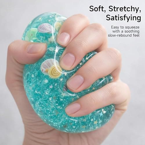 Ice Cube Squishy, Stress Balls Ice Cube with Sea Shells Inside, Square Shape  Squishy Fidget Slow Rise Stress Cube Gift (5.5cm) thumbnail 5