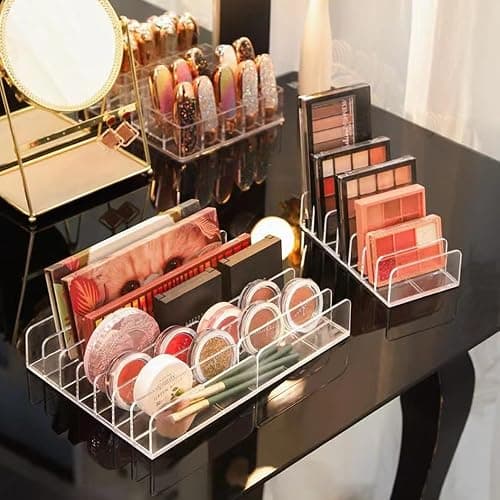2 Pack Acrylic Eye Shadow Palette Makeup Manager, 7-Slot Display Box, Cosmetics Display Storage Rack Suitable for Eye Shadow Palette,Phone Case, Facial Mask, Transparent Cosmetics Manager thumbnail 5