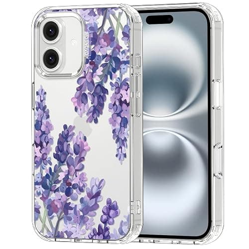 MOSNOVO Case for iPhone 16, [Buffertech 6.6ft Military-Grade Drop Protection] [Anti Peel Off Tech] Clear TPU Bumper Phone Case Cover Design - Lavender - Image 1