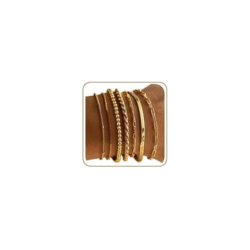 M MOOHAM Mothers Day Gifts, 7PCS Gold Bracelets for Women - 14K Real Gold Plated Beaded Bracelets Set Rope Paperclip Chain Stackable Bracelet Non Tarnish, Friendship Birthday Jewelry Gifts for Women - Image 1