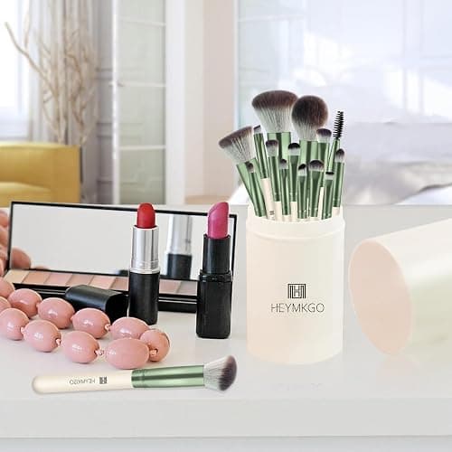 HEYMKGO Makeup Brushes 15Pcs Diversity Makeup Brush Set with Makeup Brush Holder Premium Synthetic Bristles Foundation Kabuki Powder Concealers Blush Blending Lip Eyeshadow Highlighter Eyebrow Brush thumbnail 2