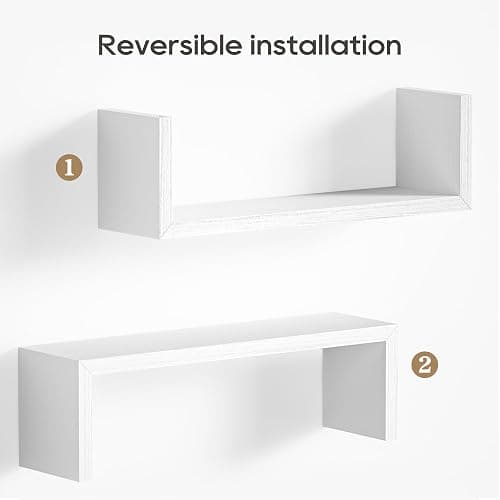 SRIWATANA White Floating Shelves, Set of 5 Solid Wood Wall Mounted Shelves | Sturdy Rustic Wall Organizers in 5-Piece Set; Space-Saving Wood Shelves to Create Custom Gallery Displays for Decor & Storage thumbnail 7