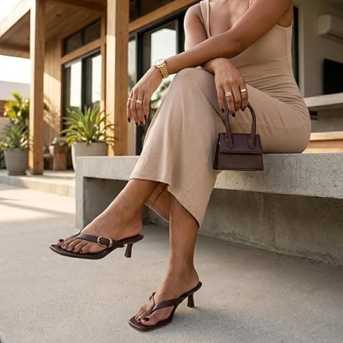 CUSHIONAIRE Marlin Low Kitten Heels for Women, Thong Style Dressy Heeled Womens Sandals with Adjustable Buckle Closure thumbnail 2