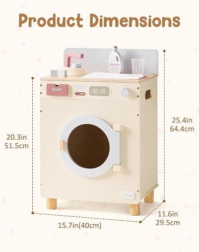 ROBUD Wooden Toy Washing Machine Play Kitchen Set, Seasalt Blue Multi-Functionl Play Washing Machine with Toy Accessories for Nursery, Playroom, Birthday Gift to Kids Age 3+, WCF69 thumbnail 2