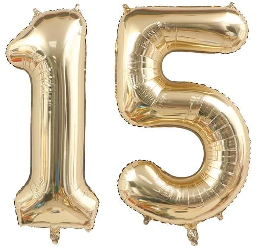 40 Inch Light Gold 15 Number Balloons White Gold Giant 15 Foil Mylar Helium Large Digital Balloon Champagne Gold Birthday Numbers Jumbo Balloons 15th or 51st Anniversary Party Decorations Supplies - Image 1