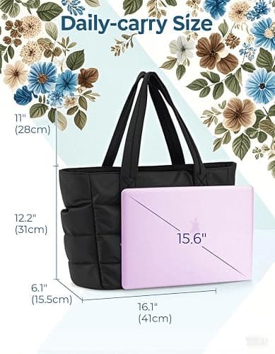 Tote Bag for Women with Cutie Flowers Inside Lightweight Puffy Tote Bag with Compartments thumbnail 5