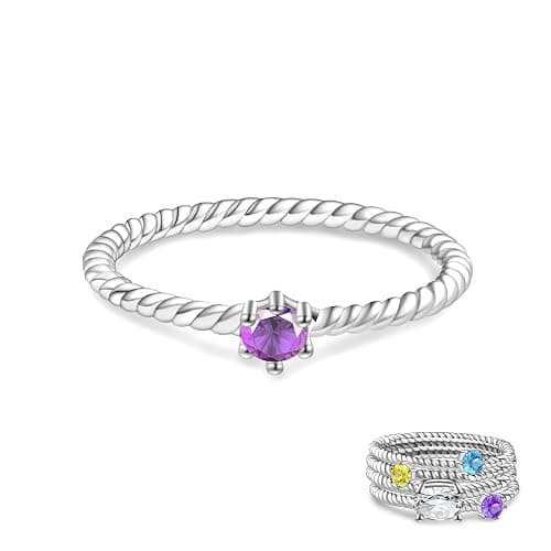 Tufeney Stackable Birthstone Rings Set for Women: 925 Sterling Silver Mother Family Stacking Ring Minimalist Stackable Bands Mother's Day Jewelry Gifts for Wife - Image 1