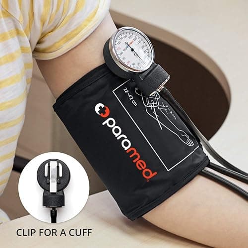 PARAMED Aneroid Sphygmomanometer – Manual Blood Pressure Cuff with Universal Cuff 8.7-16.5" and D-Ring – Carrying Case in the kit – Black – Stethoscope Not Included thumbnail 3