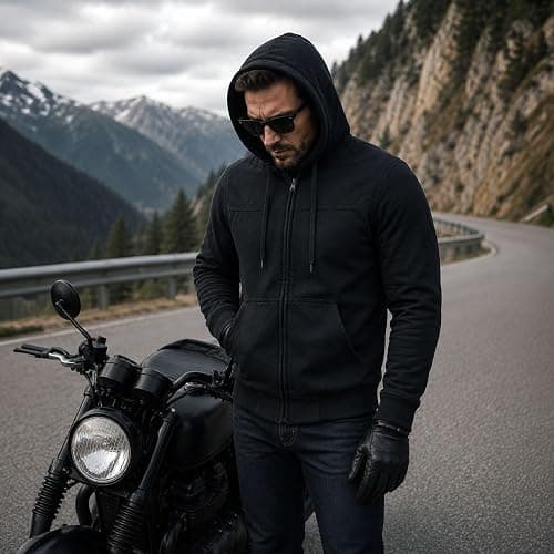 Milwaukee Leather Men's Streetguard Riding Hoodie - Aramid Reinforced with CE Shoulder and Elbow Armor - Large Black thumbnail 8