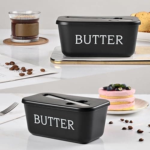 Large Plastic Butter Dish With Lid And Knife,Food Grade PP Butter Holder Keeper With Cover For Kitchen Refrigerator Black Butter Container thumbnail 2