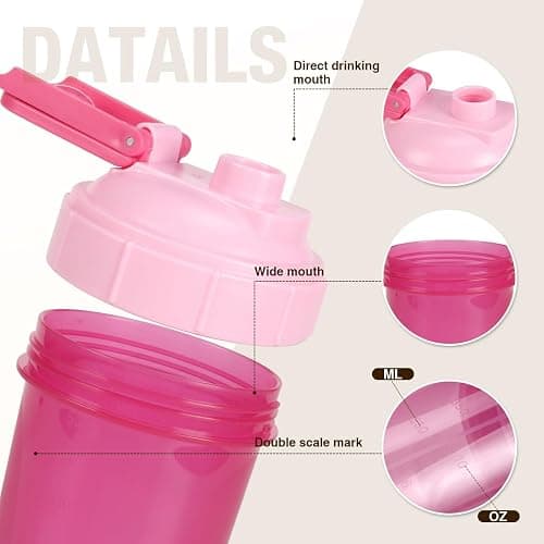 D.Y.A 16oz Shaker Bottle，Leak Proof Sports Shaker Cups for Protein Shakes，Shaker Bottle for Pre Workout and Travel To Go，BPA Free & Easy Clean Protein,Pink thumbnail 4