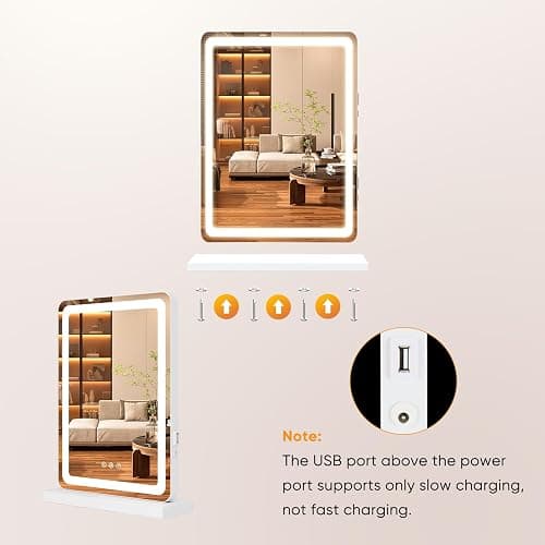Sweetcrispy 17"x13" LED Vanity Mirror with Lights, Dimmable 3 Color Modes Makeup Mirror with Memory Function, USB Charging, Aluminum Frame, Lighted Mirror for Desk or Bedroom thumbnail 5