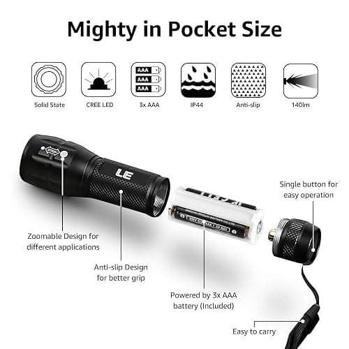 Lighting EVER LED Flashlights High Lumens, Small Flashlight, Waterproof, Adjustable Focus Flash Light for Outdoor, Emergency, AAA Batteries Included, Tactical & Camping Accessories thumbnail 7