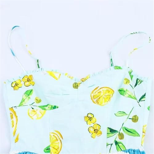 Lemon Print Backless Spaghetti Strap Ankle-Length A-Line Dress Women thumbnail 6