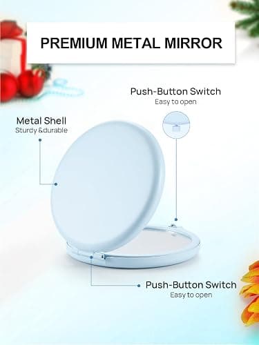 Getinbulk Compact Mirror for Purse, Double-Sided 1X/2X Magnifying Metal Pocket Makeup Mirrors(Round, Light Blue) thumbnail 4