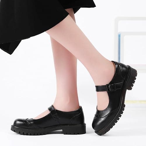 Mary Jane Shoes Black Platform Mary Janes for Women Oxford Leather Flats | Dress Casual Ladies Oxford Loafers Shoes for Office School Girl Dressy Work Walking Round Toe Comfortable maryjane Shoes thumbnail 2
