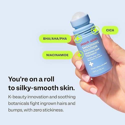 Peach Slices - Smoothing Solution Ingrown Hair Treatment (1.69 oz) - Smooth, Relieve, Soften Skin - 360 Roller - BHA, AHA, PHA, Niacinamide, Licorice - Vegan & Cruelty Free - Korean Skin Care & Beauty thumbnail 3
