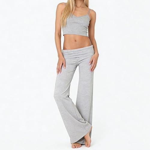 Lounge Yoga Pants for Women Fold Over Low Waist Wide Leg Bell Bottoms | Y2K Foldover Pants, Flare Leggings, Low Rise Yoga Sweatpants thumbnail 3