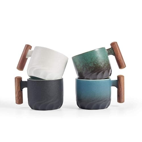 BlogBlog Ceramic Espresso Cups with Wooden Handle Espresso Shot Cups Ceramic Tea Cups Porcelain Demitasse Cups for Coffee or Tea, 3oz (green, 2) thumbnail 3