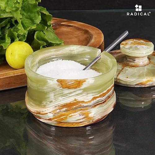 Radicaln Marble Salt Cellar with Lid 3.5" Inch Green Salt Box, Seasoning Container & Spice Jars, Stone Salt Holder for Counter, Spice Jar thumbnail 2