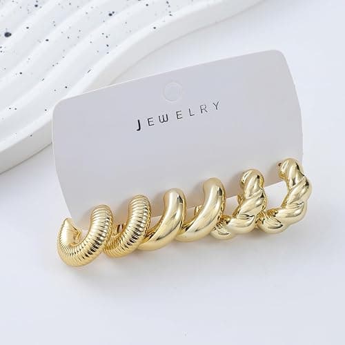 9 Pairs Chunky Gold Earrings Set for Women Trendy Lightweight Gold Plated Hoop Earrings Hypoallergenic Jewelry thumbnail 8