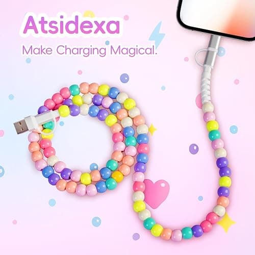 Atsidexa 4-in-1 Beaded Charging Cable, Metal Design, Nicely Packed, 60W Fast Charging, MFi Certified, Cute Colorful Cable, Gift for Girls, Compatible with iPhone, iPad, AirPods, Galaxy, and More thumbnail 6