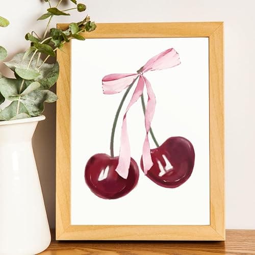 ETVISO Coquette Room Decor for Girls Room, Trendy Pink Bows Wall Art, College Apartment Decor Aesthetic Wall Art Prints Cherry Poker, Living Room Decor 8x10 Inch Set of 4 Unframed (Pink) - 8x10 in - Bow(Pink) thumbnail 6