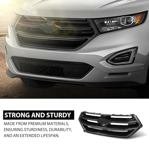 LQI Front Bumper Upper Grille Grill w/Camera Hole Compatible with Ford Edge 2015 2016 2017 2018 FT4Z8200DA, FO1200562C Glossy Black thumbnail 7