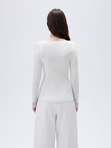 SUUKSESS Cloud Cashmere Women Basic Tops V Neck Boat Neck Lace Long Sleeve Shirt thumbnail 4