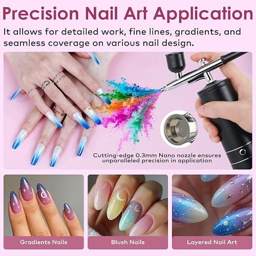 Airbrush Kit with Compressor, Bornbyme Airbrush for Nails Paint Sprayer DIY Air Brush Spray Gun for Painting, Ombre Nails, Makeup, Cake Baking, Barber and Tattoo, Black thumbnail 3