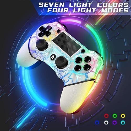 AceGamer Wireless Controller for PS4, White Crack Custom Design with RGB Light,1000mAh Battery and 3.5mm Audio Jack, V2 Gamepad Joystick Compatible with PS4/Slim/Pro and Windows PC! (White-Light Up) thumbnail 4