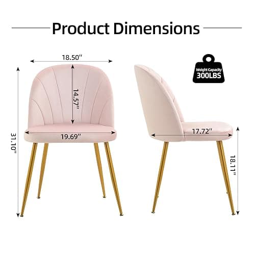 Newnno Velvet Dining Chairs Set of 4, Upholstered Mid Century Modern Dining Chairs, Armless Accent Chair with Metal Gold Legs for Living Room, Kitchen, Dining Room, Pink thumbnail 3