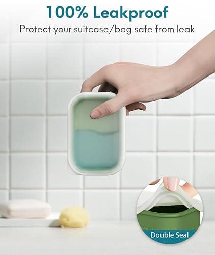 Quatish Compact Leakproof Travel Soap Case, Silicone Soap Box with Draining Layer, Enhanced Soap Container, Suitable for Camping, Gym, Bathroom, Outdoor Essentials, Green thumbnail 3