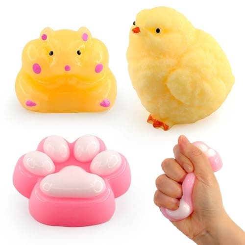 Taba Squishy Toys, Cute Cat Paw Chick Hamster Squeeze Fidgets, Soft Sensory Stress Relief Toys for Anxiety, Kawaii Animal Party Favors Goodie Bag Fillers for Kids Adults (3PCS) - Image 1