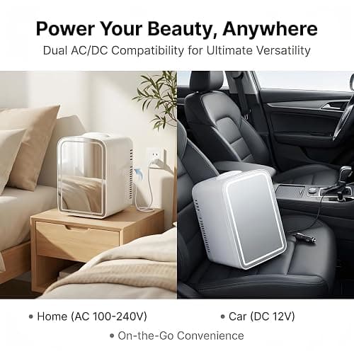 Lispin 4L Mini Skincare Refrigerator with Dimmable LED Mirror, Portable Beauty Refrigerator, Makeup Personal Fridge with Cooler for Bedroom, Office and Car (White-DL-4L-C) thumbnail 6