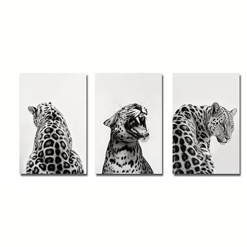 Meuzzvor Poster Set 3er Set Moderne Wandbilder Schwarz Weiß Leopard Poster für Schlafzimmer Esszimmer Wohnzimmer Deko Kunstdruck Leinwand Bilder Ohne Rahmen (30x40cm) thumbnail 6