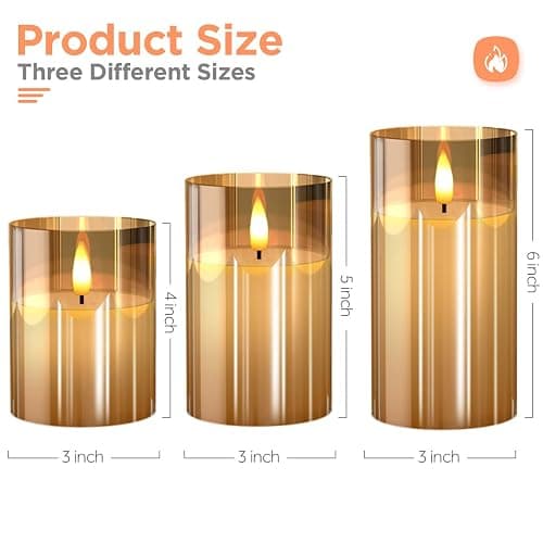 Tyawon Glass Battery Operated LED Flameless Candles with Remote and Timer, Real Wax Candles Warm Color Flickering Light for Festival Wedding Home Party Decor(Pack of 3)-Gold thumbnail 3