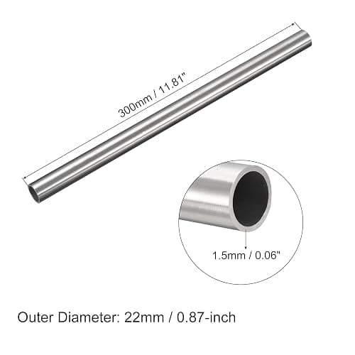 uxcell 304 Stainless Steel Tube, OD 22mm x 1.5mm Wall Thick 300mm Length Metal Tubing for Industry Machinery thumbnail 3